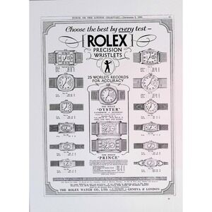 Rolex Oyster Prince Precision Wristlets Punch Ad Original Book Page Wall Art